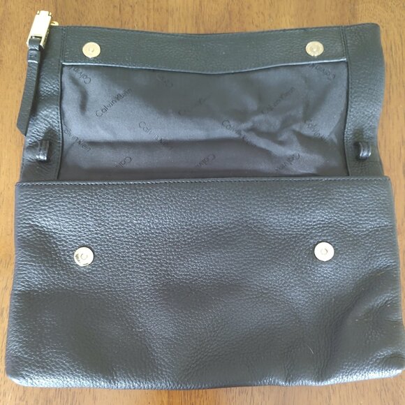 Calvin Klein Black Pebble Leather Fold Over Purse - Picture 4 of 9